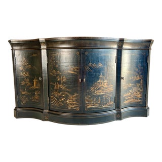 Early 21st Century Ethan Allen Vivianne Painted Black Lacquer Chinoiserie Style Buffet or Console Cabinet For Sale
