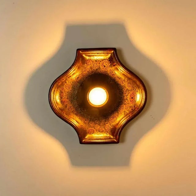 1970s Oval Red Brown Green Ceramic Wall Lights, Germany, 1970s, Set of 3 For Sale - Image 5 of 16