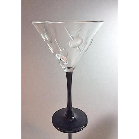 Martini Glasses W/Raised Olive Design & Black Stems Set of 6 Chairish