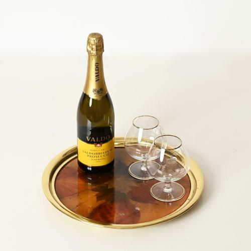 Brown Round Gilt Brass, Leaves and Acrylic Glass Tray from Montagnani Firenze, Italy, 1970s For Sale - Image 8 of 11