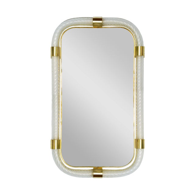 2020s Italian Murano Glass Mirror With Twisted Clear Glass and Brass Details For Sale - Image 5 of 5