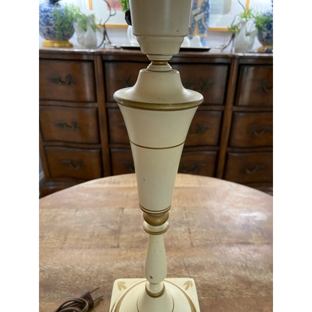 Late 20th Century Late 20th Century Vintage Creamy Off White Painted Toleware Lamp For Sale - Image 5 of 7