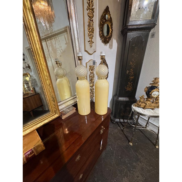Early 21st Century Large Murano Cream Cone Form Lamps - a Pair For Sale - Image 5 of 5