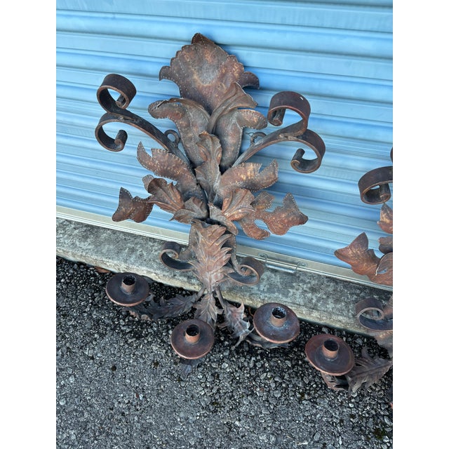 Rustic European 1960s Large French Inspired Iron Sconces For Sale - Image 3 of 5