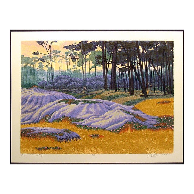 Gordon Mortensen "Dunes at Spanish Bay" Signed & Numbered Color Woodcut Artwork For Sale