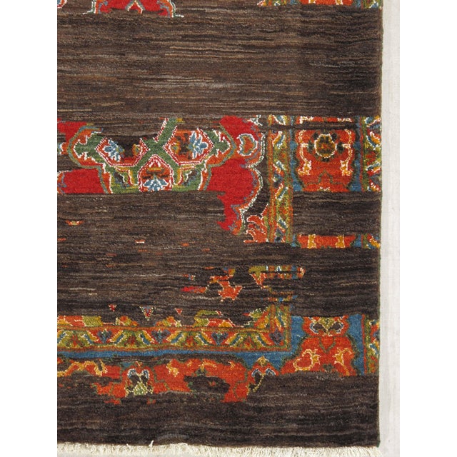 Contemporary 1980s Hand-Knotted Persian Gabbeh Rug With Distressed Traditional Design 5'0" X 6'8" For Sale - Image 3 of 6