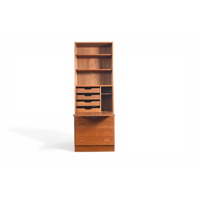 Attributed to Carlo Jensen Four Drawer Chest With Drop Front Hutch by Hundevad + Co | Danish Modern 1960s For Sale - Image 9 of 11