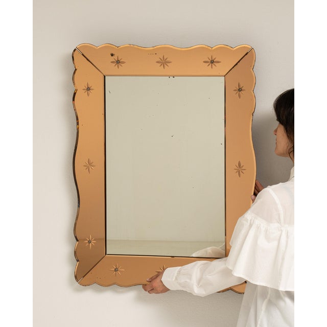 Wood 19th Century France Art Deco Tan Wood Mirror For Sale - Image 7 of 8