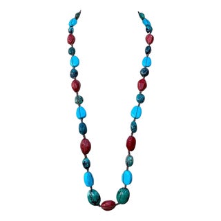 Vintage Turquoise & Coral Bead Necklace For Sale