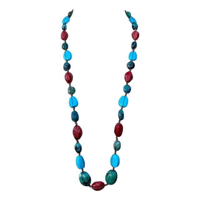 Vintage Turquoise & Coral Bead Necklace For Sale