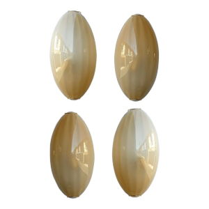 Contemporary Pair of Yellow Gold Leaf Murano Glass and Brass Sconces, Italy