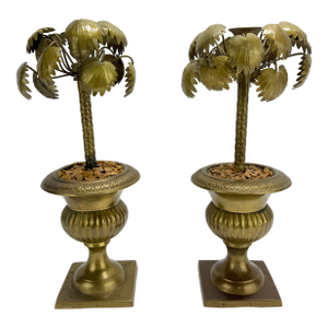 Pair of Vintage Brass Palm-Form Candlesticks in Classical Urn Stands