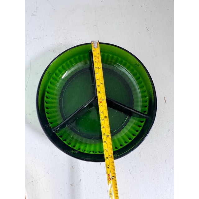 1940s Mid Century Modern Retro Starburst Green and Brass Divided Candy Dish For Sale - Image 10 of 12