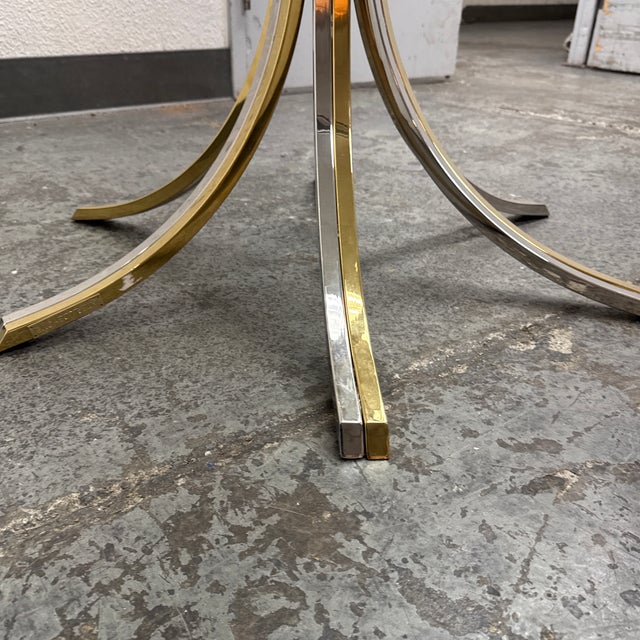 Italian Mid-Century Brass + Chrome Round Glass Dining Table, Vintage For Sale - Image 11 of 12