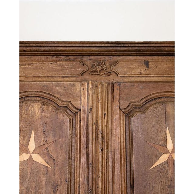Wood Early 19th Century French Louis Xv Style Armoire or Wardrobe with Star Shaped Inlays For Sale - Image 7 of 14