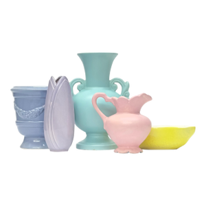 Vintage Mixed Pastel Ceramic Vessel Curation - Group of 5