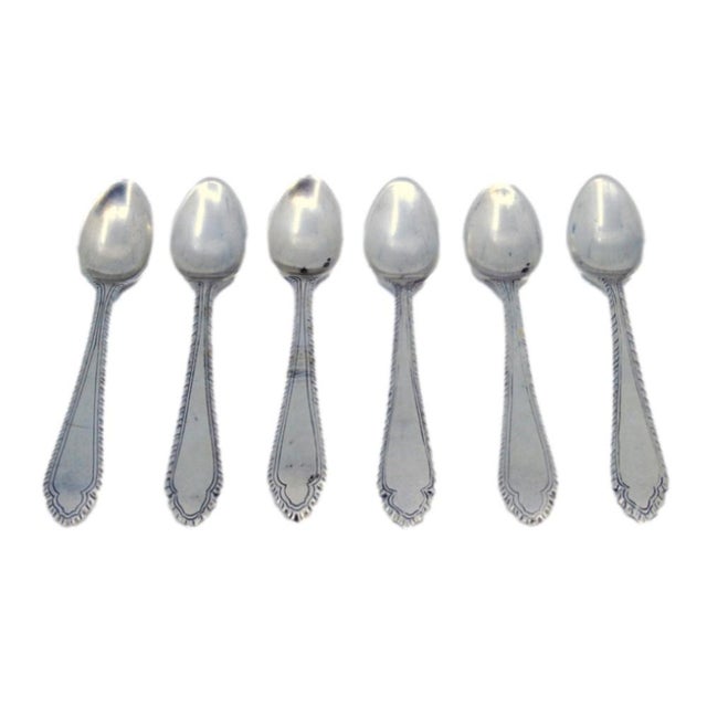 Silver Coffee Spoons with Grooves Along the Handles, Set of 6 For Sale - Image 3 of 3