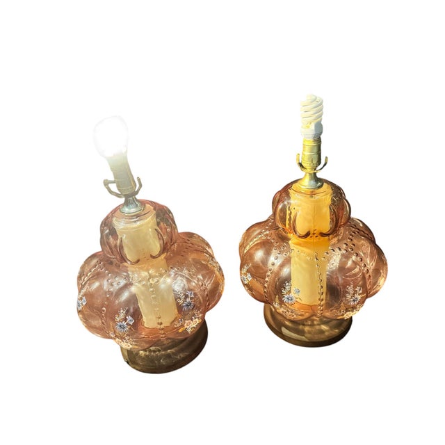 1950s Pair of Mid-Century Modern Murano Style Pink Bullicante Glass Lamps For Sale - Image 9 of 9