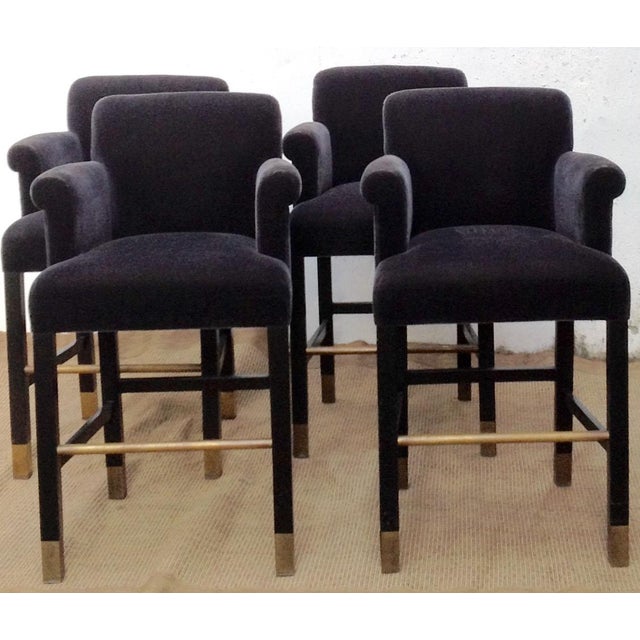 Vintage Donghia Bar Stools Slate-Blue Mohair Stools- Set of 4 For Sale - Image 11 of 11