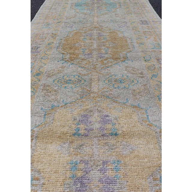 Turkish Oushak Runner in Soft Pastel Blue, Gold, and Lavender 2'8 X 13'0 For Sale In Atlanta - Image 6 of 13