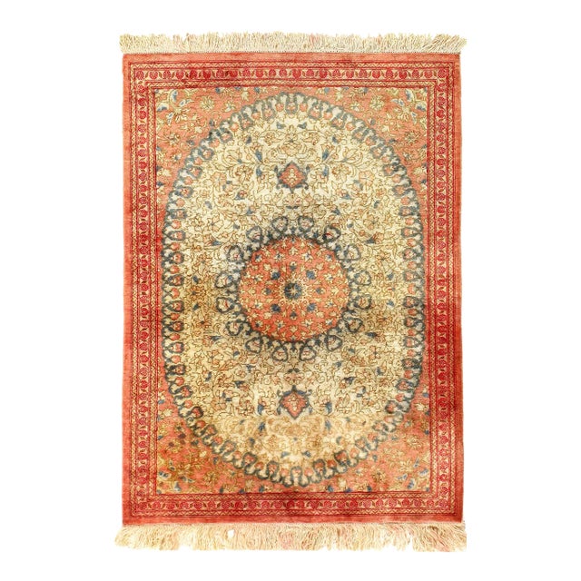 1980s Persian Fine Hand Pure Silk Qum Rug For Sale