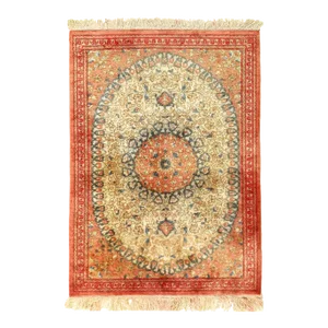 1980s Persian Fine Hand Pure Silk Qum Rug