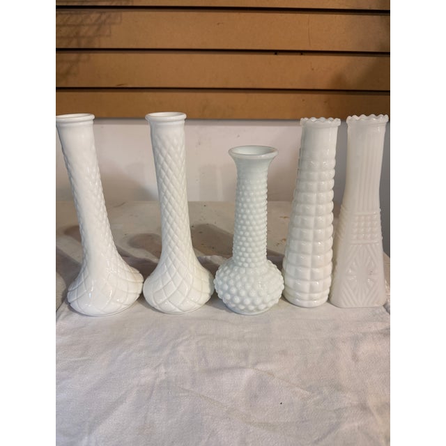 White Group of Misc. Milk Glass Vases For Sale - Image 8 of 8