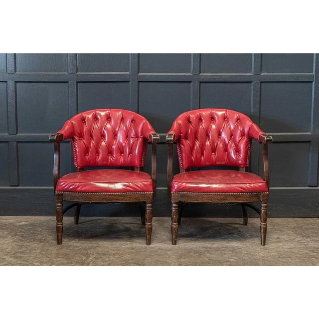 Set of English Red Studded Club Chairs, 1920s For Sale - Image 3 of 12