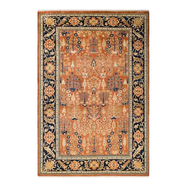 Vintage Traditional Hand Knotted Wool Area Rug, Orange - 6'1" X 9'0" For Sale
