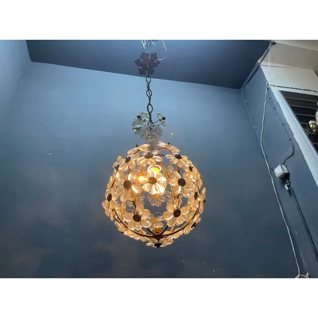Crystal Flower Ball Light Pendant from Maison Baguès, 1940s For Sale - Image 10 of 13