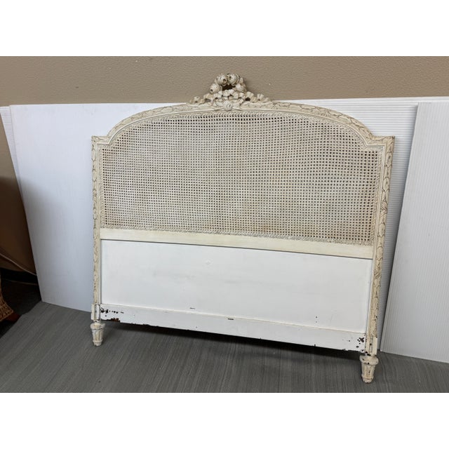 Full Size French Provincial Carved Cane Headboard, Vintage For Sale - Image 11 of 12