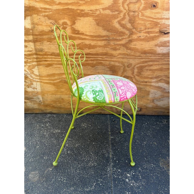 Art Deco 1970s Vintage Green Iron Peacock Garden Chair or Vanity Chair For Sale - Image 3 of 12