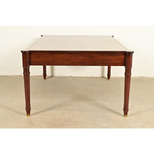 Baker Furniture Stately Homes Collection English Regency Carved Mahogany Leather Top Partner's Desk For Sale - Image 17 of 18