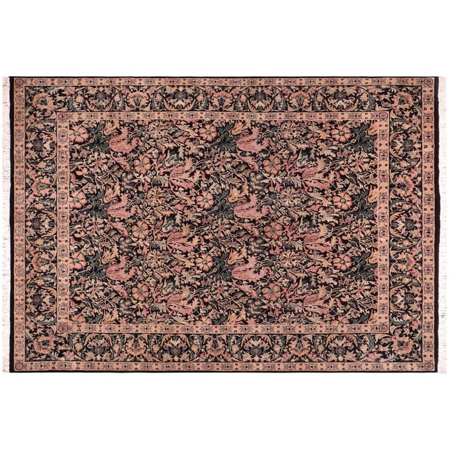 Black Art Nouveau 1990's Pak-Persian Black/Beige Wool Rug - 8'1'' X 9'8'' For Sale - Image 8 of 9