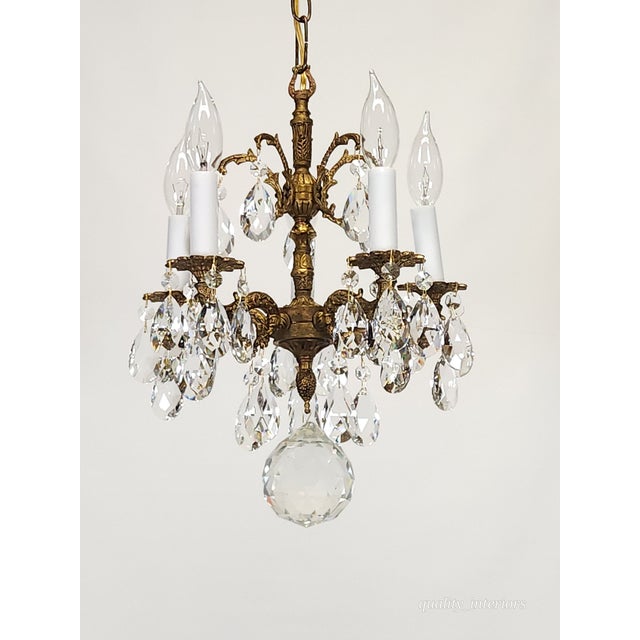 Antique 5 Arm 5 Light Tiny Dancer Brass Cut Lead Glass Crystal Chandelier For Sale - Image 12 of 12