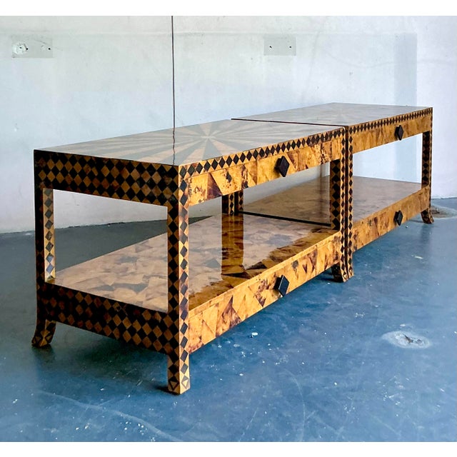 Wood Vintage Tessellated Coconut Shell and Penshell Starburst Side Tables - a Pair For Sale - Image 7 of 9