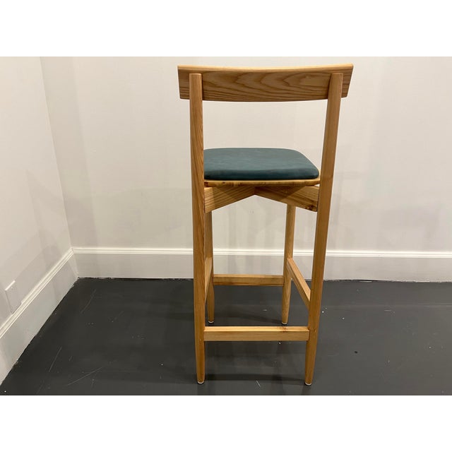 Custom Wood & Leather Upholstered Bar Stool For Sale - Image 4 of 5