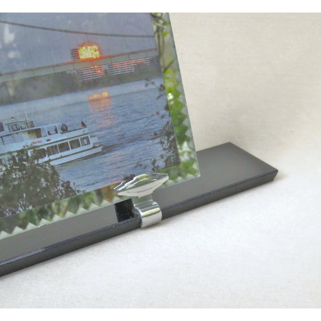 Metal Art Deco Black Glass & Chrome French Picture Frame For Sale - Image 7 of 18
