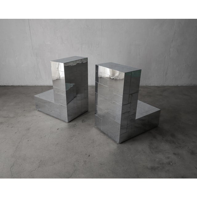 Pair of Chrome Cityscape Dining Pedestals by Paul Evans - Signed For Sale In Las Vegas - Image 6 of 8