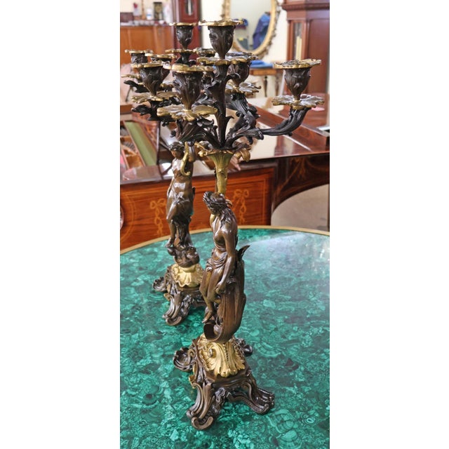 Pair of 19th Century French Napoleon III Bronze Figural Candelabras For Sale - Image 10 of 18