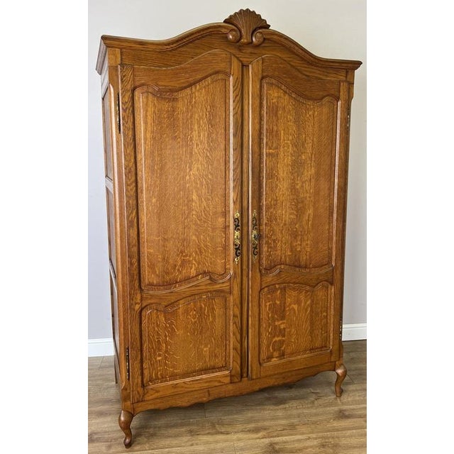 Vintage French Louis XVI Style Carved Oak 2-Door Wardrobe For Sale - Image 11 of 11