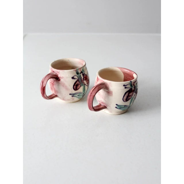 Cream Vintage Studio Pottery Mugs Pair For Sale - Image 8 of 12