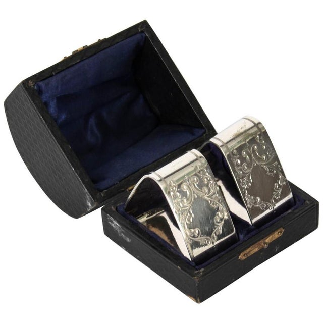 Metal Victorian Silver Plated Napkin Rings in Case, 19th Century, Set of 3 For Sale - Image 7 of 7