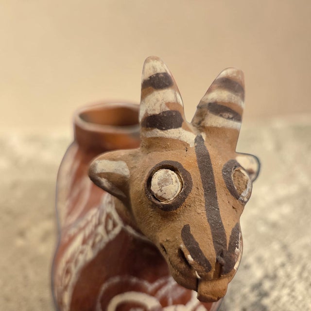 Ceramic Peruvian Folk Art Llama Pottery Vessel Hand Painted Clay Sculpture 7.5" For Sale - Image 7 of 13