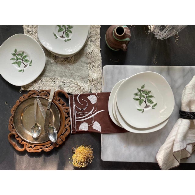 Chocolate Mid 19th Century Mid Cetury Modern Taylor Smith Taylor Saucer Plates in Coffee Tree Pattern - Set of Seven (7) For Sale - Image 8 of 9