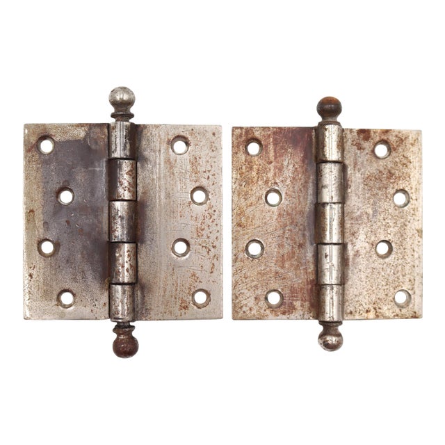 Pair of Vintage 4.5 X 4.5 In. Steel Door Hinges For Sale