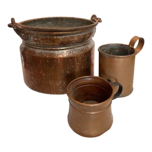 Antique Copper Buckets, Set of 3