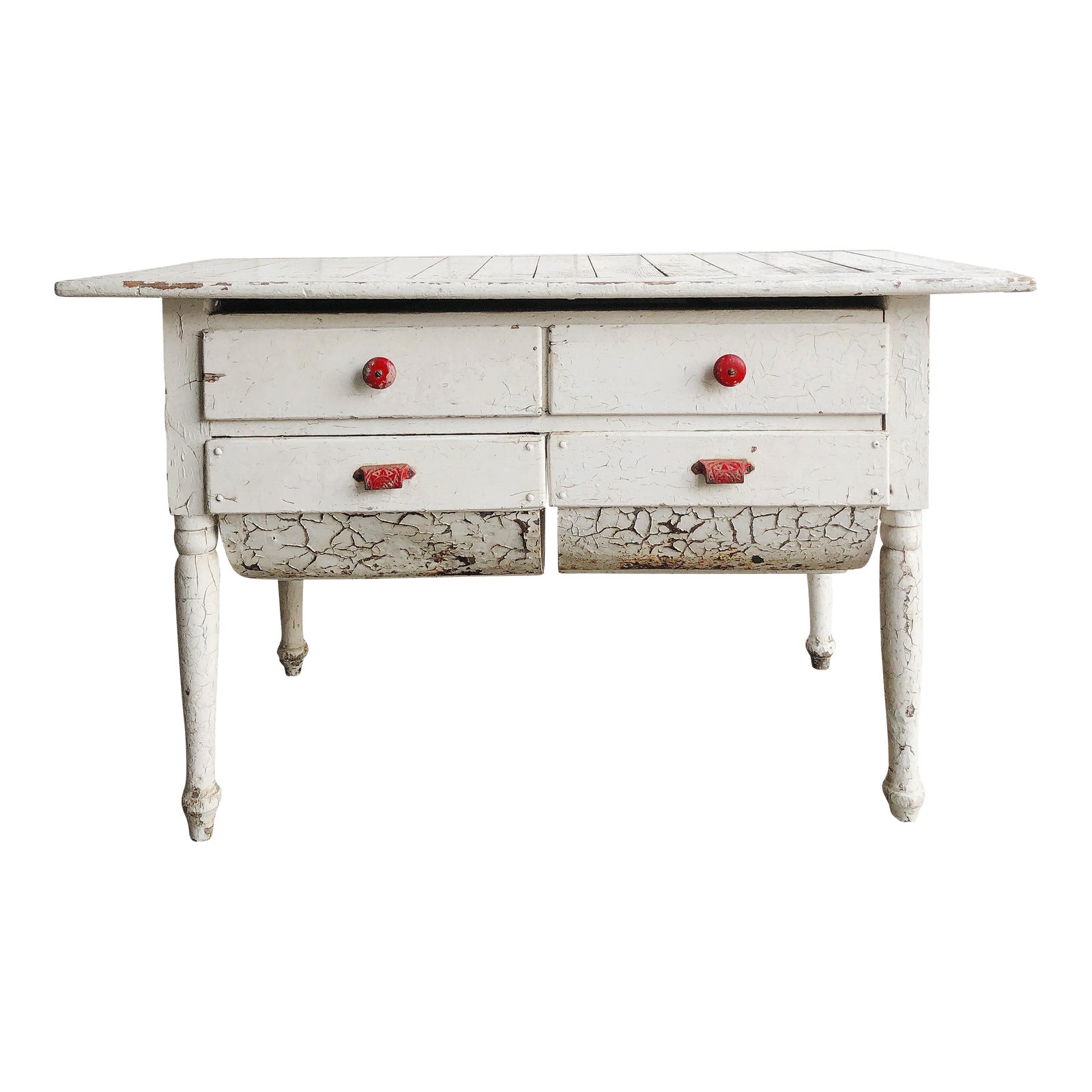 1940s White Possum Belly Baker's Table With Red Handles Chairish