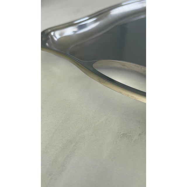 Vintage French Bistro Style Stainless Steel and Silver-Plated Metal Serving Tray, 1970s For Sale - Image 6 of 9