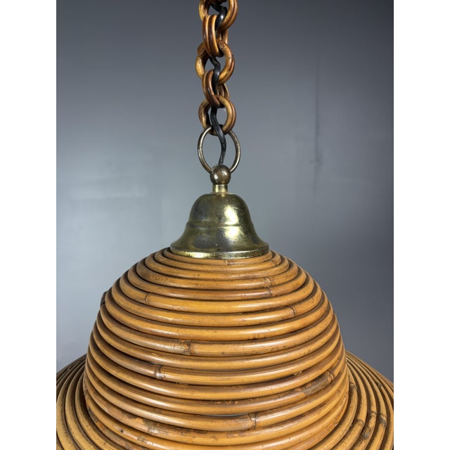 Mid-Century Italian Pencil Reed Rattan Bamboo and Brass Pendant Lamp, 1970s For Sale - Image 14 of 17